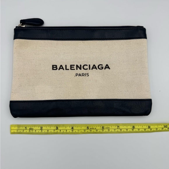 Handbags - 100% Authentic Balenciaga Paris Canvas, Navy Blue Leather Clutch Bag